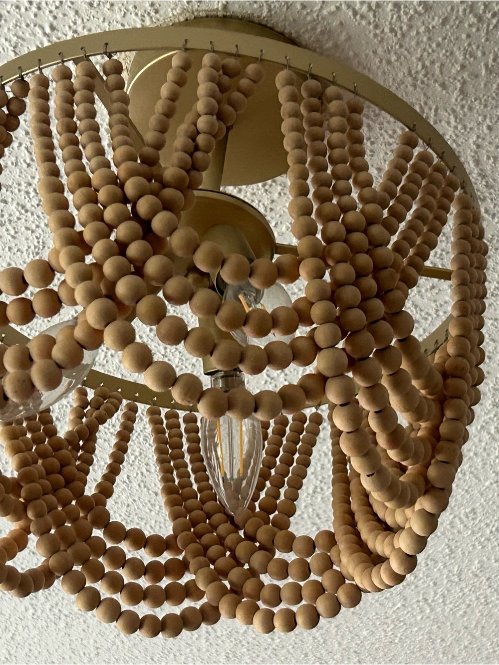 Wood Beaded Chandelier Flush Mount Ceiling Light - Natural Wood